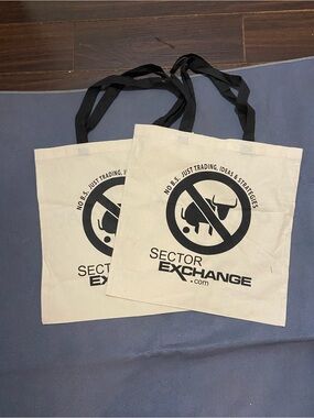 EXCHANGE Natural Cotton Tote with Black Logo and Handles 14.5 X 15.5”